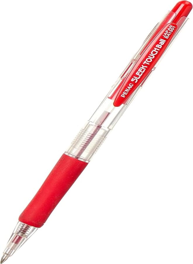 Penac BA1301-02 Sleek Touch Ballpoint Pen, 0.7 mm - Red